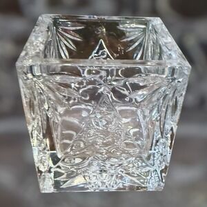 Waterford Crystal Square Votive Candle Holder Cut Glass Star & Tree Design Heavy